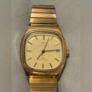 Timex Gold Tone Watch with Cream Dial and Gold Markers